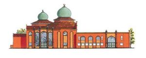 Architect's rendering of the extended Masjid Hamza with copper domes