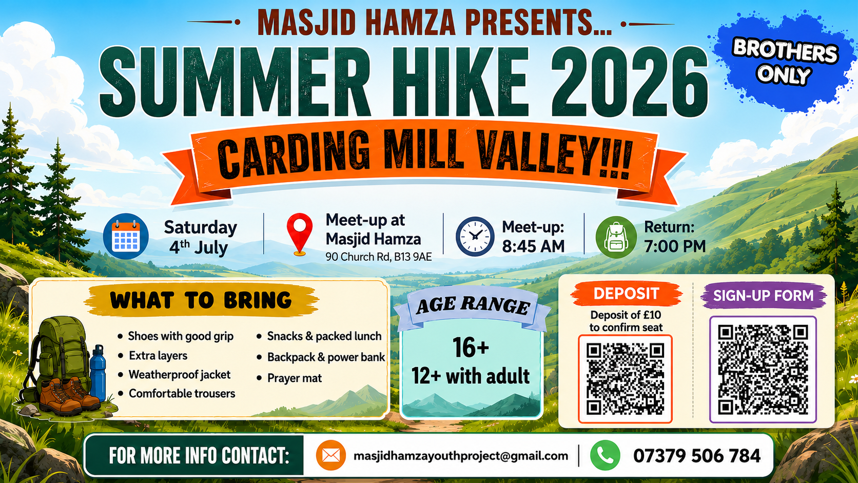 Masjid Hamza Summer Hike 2026 Carding Mill Valley event poster
